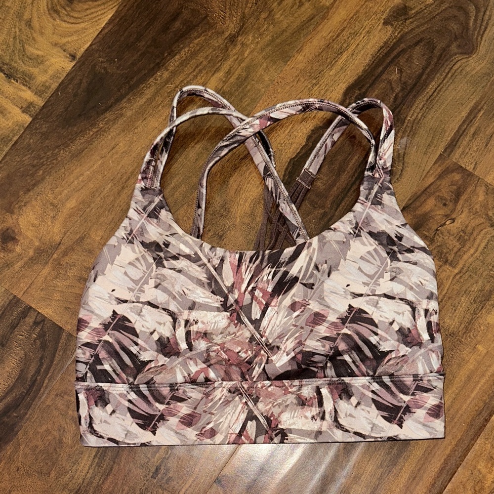 Leaf Print Cross-Back Sports Bra